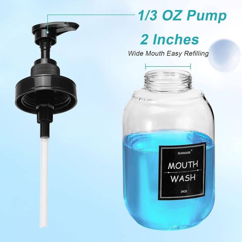 Summark Mouthwash Dispenser for Bathroom,Mouth Wash Pump Bottle with Stainless Steel Cup Holder,24 OZ Refillable Clear Mouthwash Container,BPA Free,Black - Image 2
